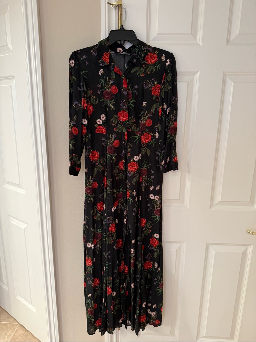 Zara Black Maxi Dress with Red Floral Print